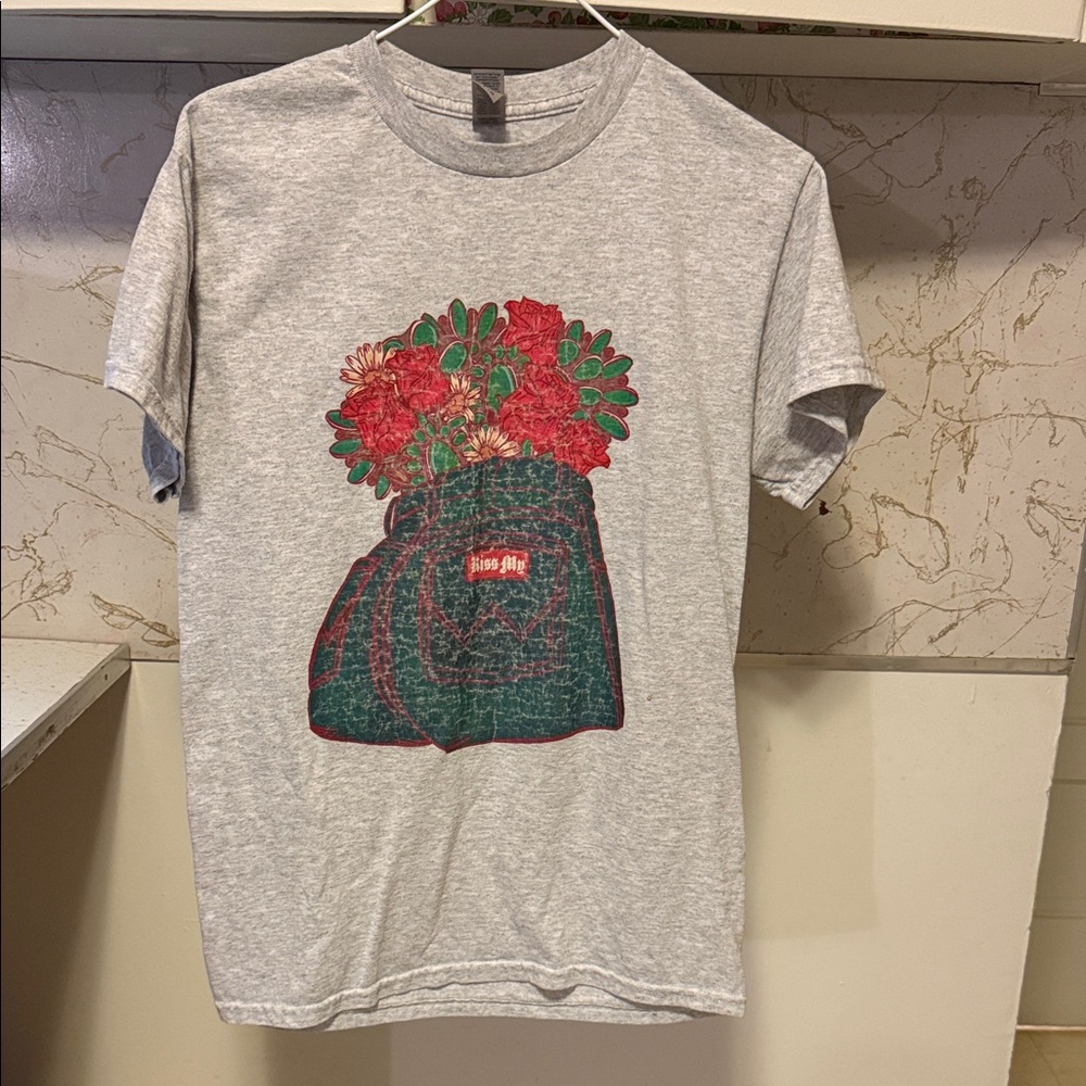“Kiss My” Gildan Gray Short Sleeve Tee with Floral Design